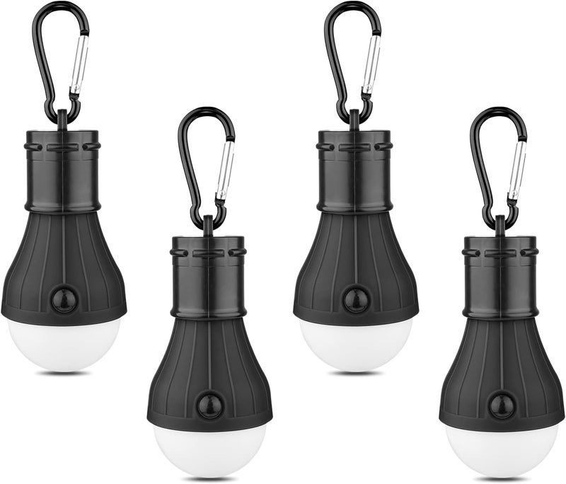 Jarxin LED Camping Tent Lantern, Portable Outdoor Waterproof Emergency Light Bulb, Battery Powered with Clip Hook, Super Bright, for Hiking, Party，Camping, Fishing, Power Failure (4 Packs, Black ) - Image 1
